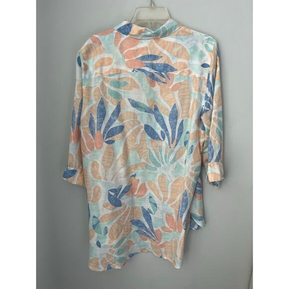 Chico's Linen Multi-Colored Printed Tunic No Iron Beach Travel Size 3 16/18 - Picture 3 of 11